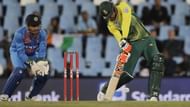 South Africa batsman Heinrich Klaasen plays a shot as India's wicketkeeper MS Dhoni watches during the second T20 match between South Africa and India at Centurion Park in Pretoria, South Africa on Wednesday, February 21, 2018.